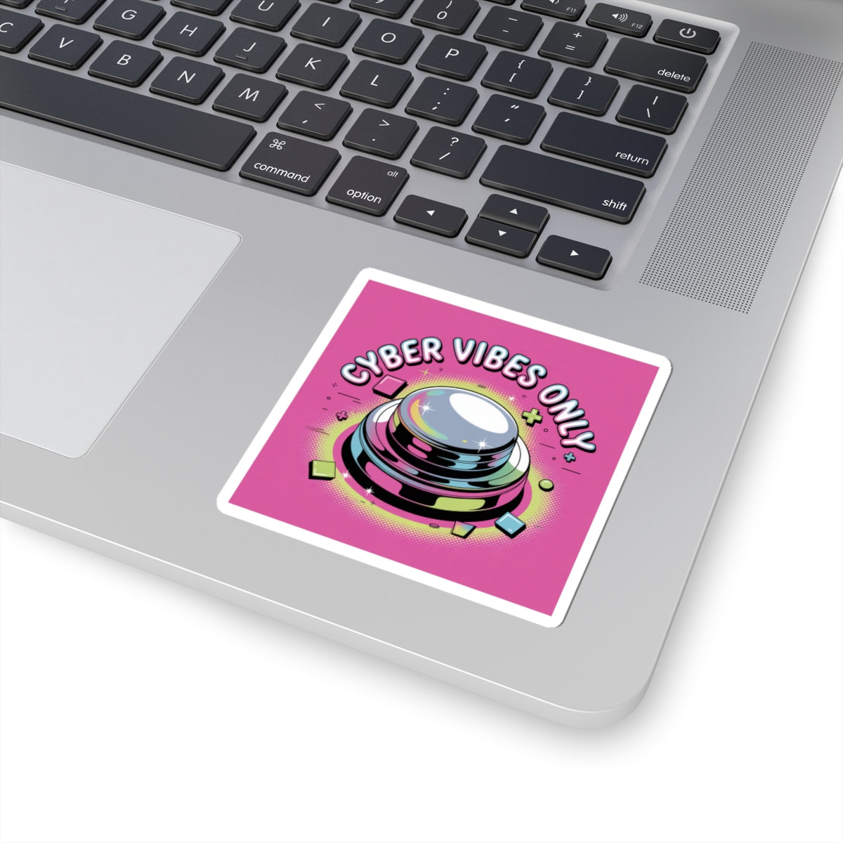 Cyber Vibes Only Sticker | Y2K cyber holo aesthetic, chrome text