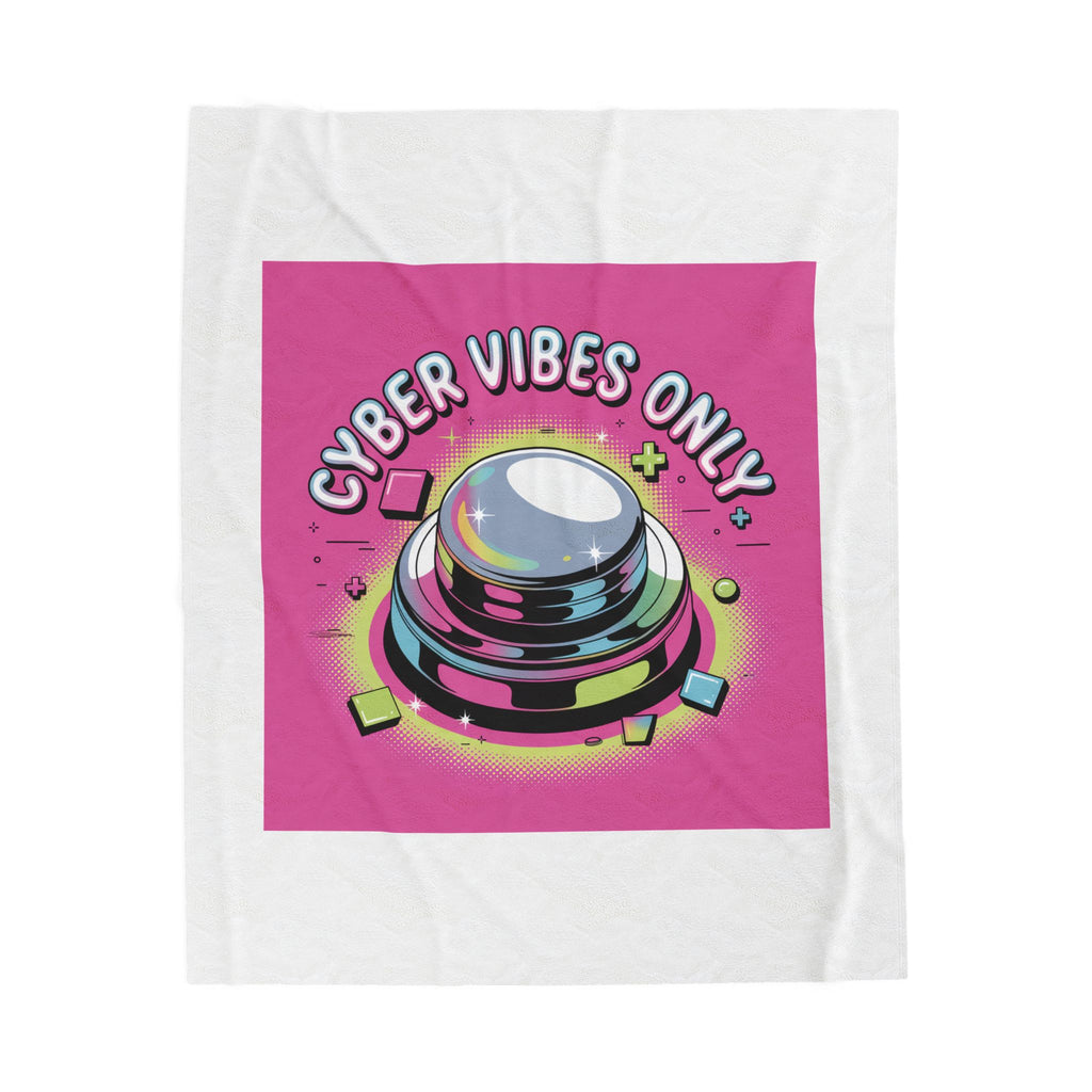 Cyber Vibes Only Plush Blanket | Y2K Cyber Holo, Retro Tech Chrome Text