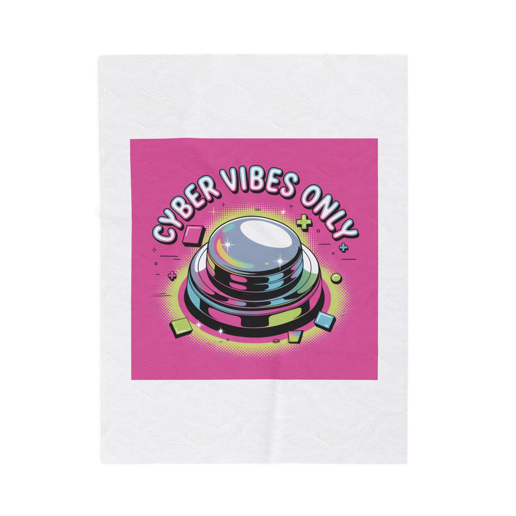 Cyber Vibes Only Plush Blanket | Y2K Cyber Holo, Retro Tech Chrome Text