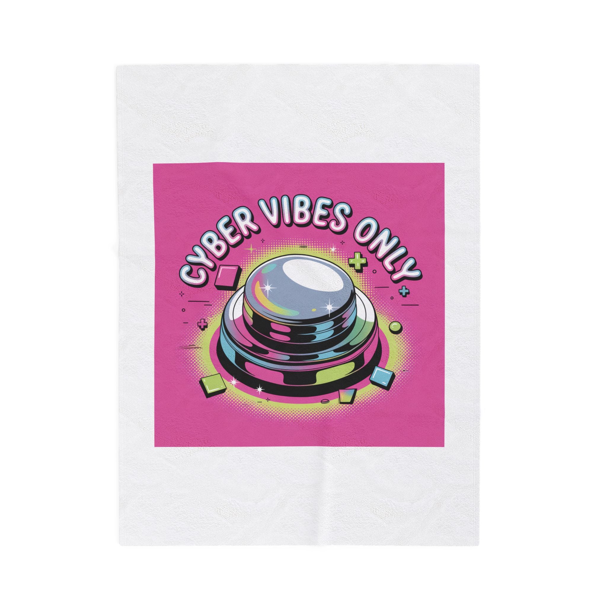 Cyber Vibes Only Plush Blanket | Y2K Cyber Holo, Retro Tech Chrome Text