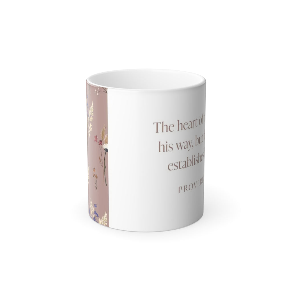 Color-Changing Floral Scripture Mug — Proverbs 16:9 Inspirational 11oz