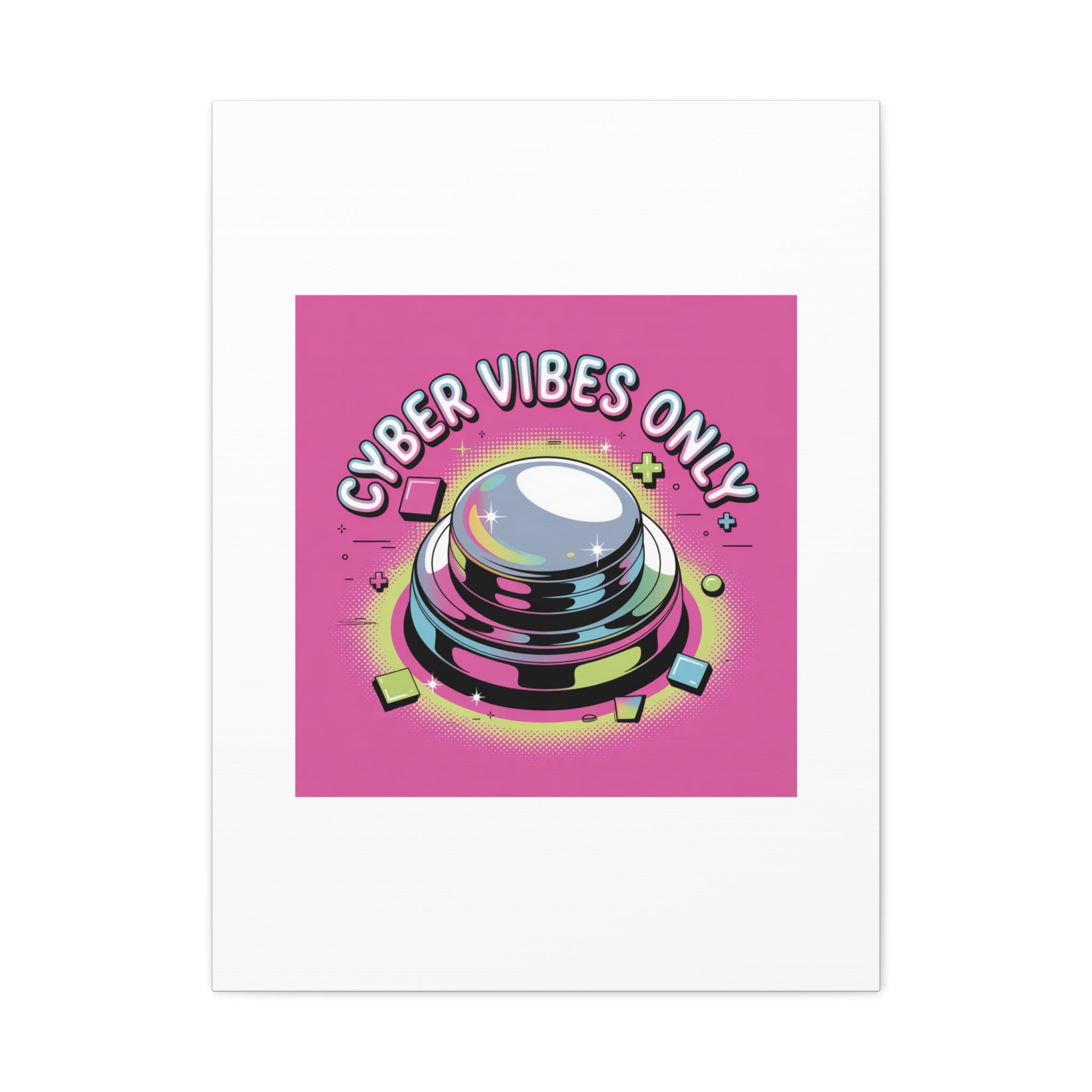 Cyber Vibes Only Canvas | Y2K cyber holo aesthetic, chrome text