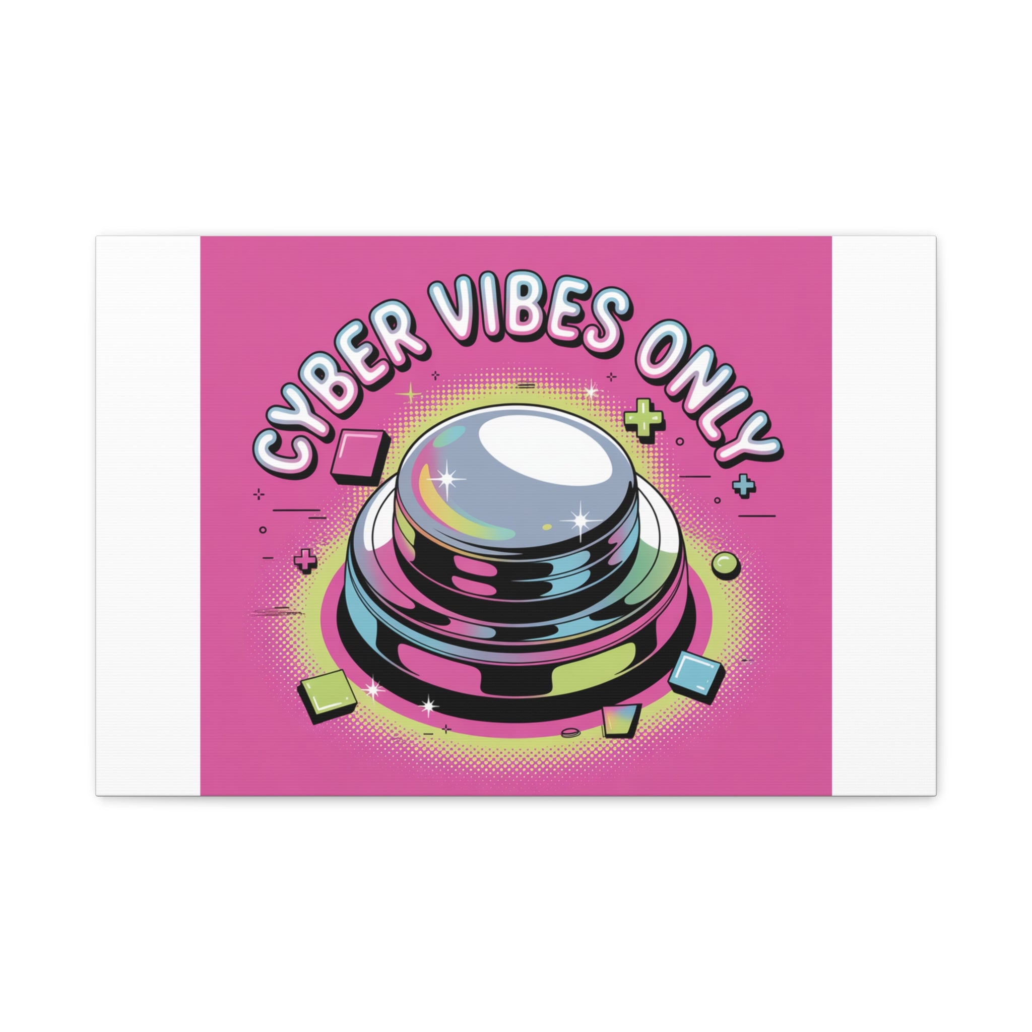 Cyber Vibes Only Canvas | Y2K cyber holo aesthetic, chrome text