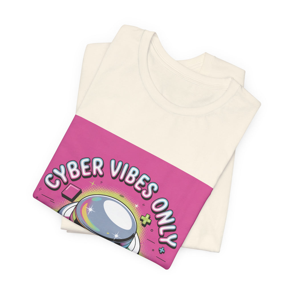 Cyber Vibes Only T-Shirt | Y2K Cyber Holo, Retro Tech Chrome Text