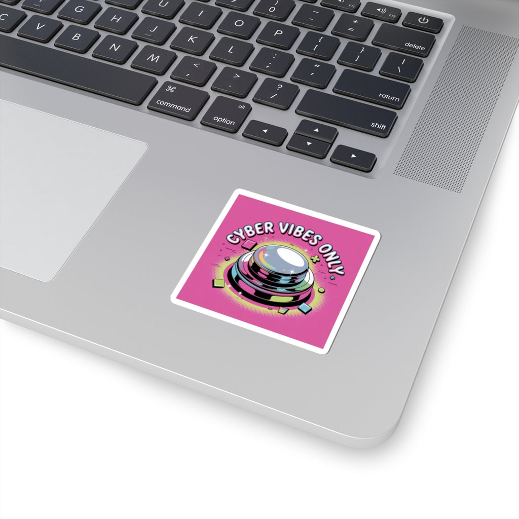 Cyber Vibes Only Sticker | Y2K cyber holo aesthetic, chrome text
