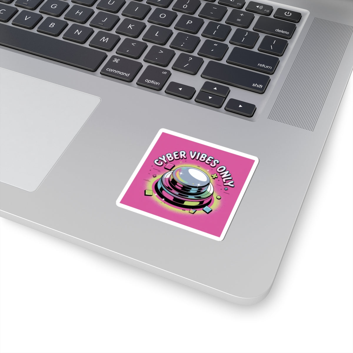 Cyber Vibes Only Sticker | Y2K cyber holo aesthetic, chrome text
