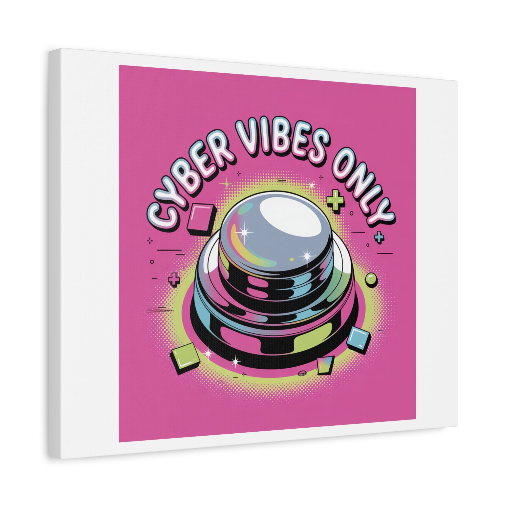 Cyber Vibes Only Canvas | Y2K cyber holo aesthetic, chrome text
