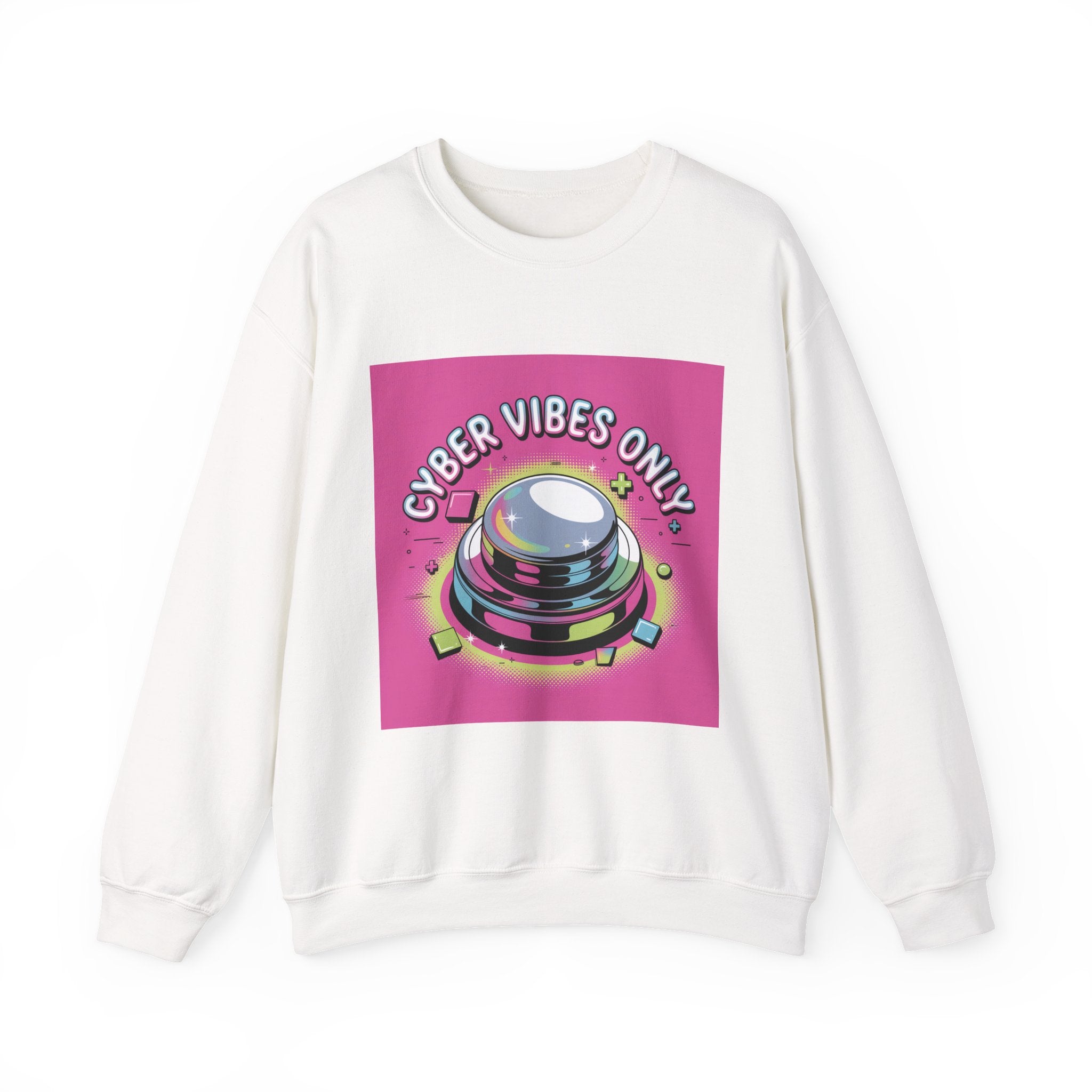 Cyber Vibes Only Crewneck Sweatshirt | Y2K cyber holo aesthetic, chrome text