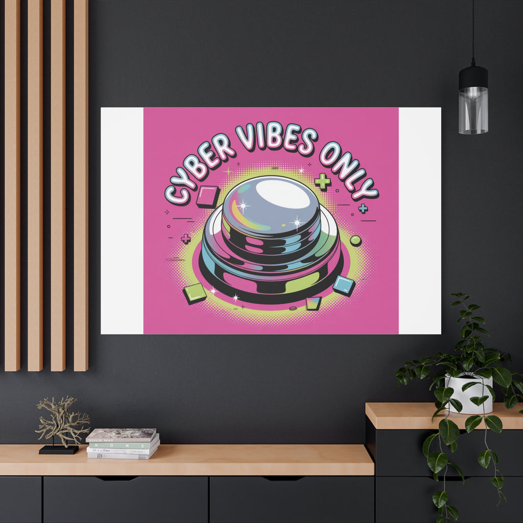 Cyber Vibes Only Canvas | Y2K cyber holo aesthetic, chrome text