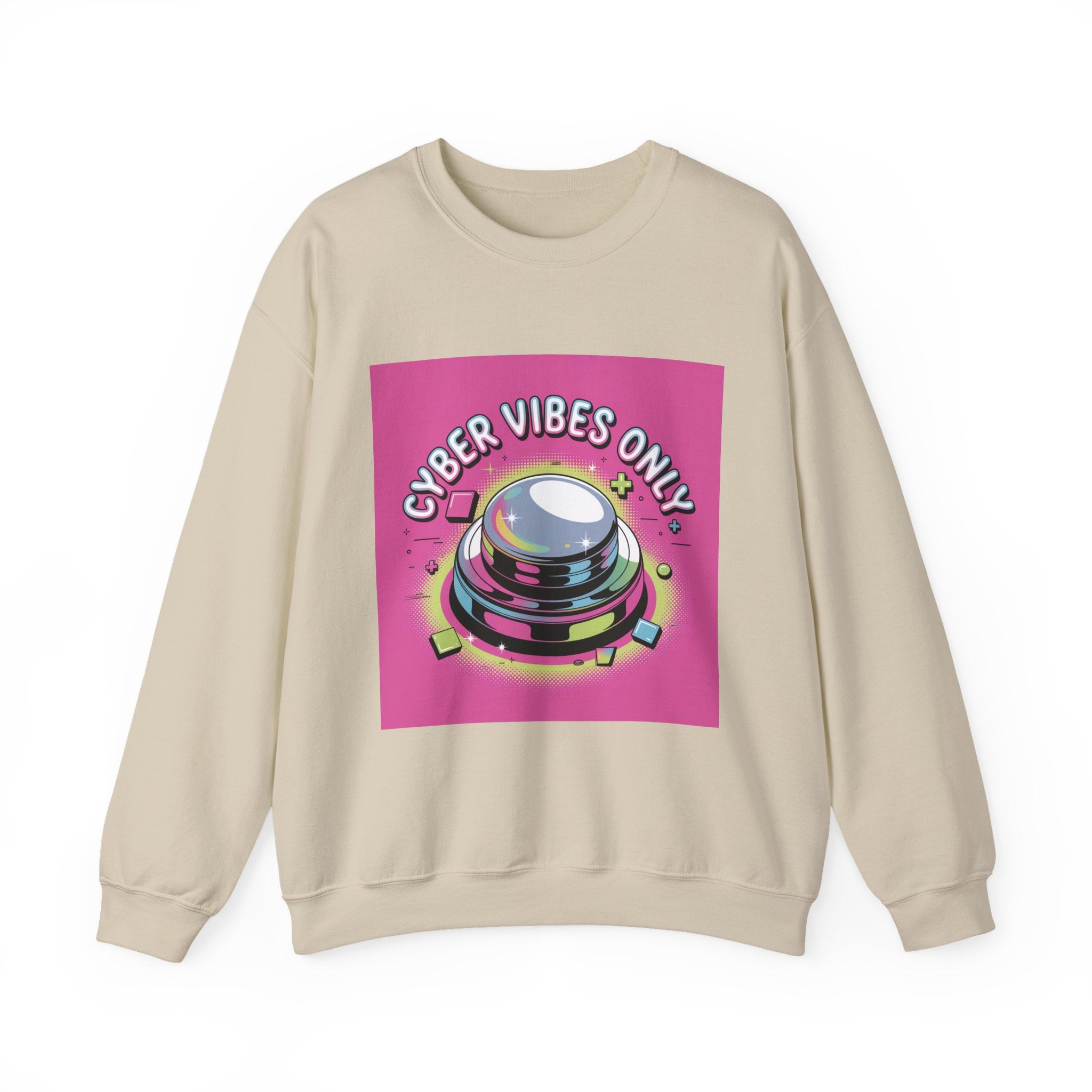 Cyber Vibes Only Crewneck Sweatshirt | Y2K cyber holo aesthetic, chrome text