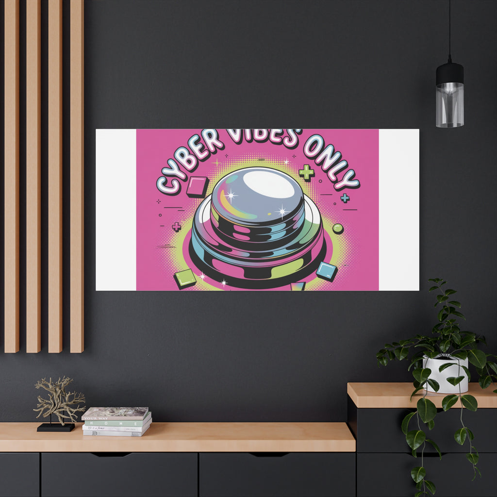 Cyber Vibes Only Canvas | Y2K cyber holo aesthetic, chrome text