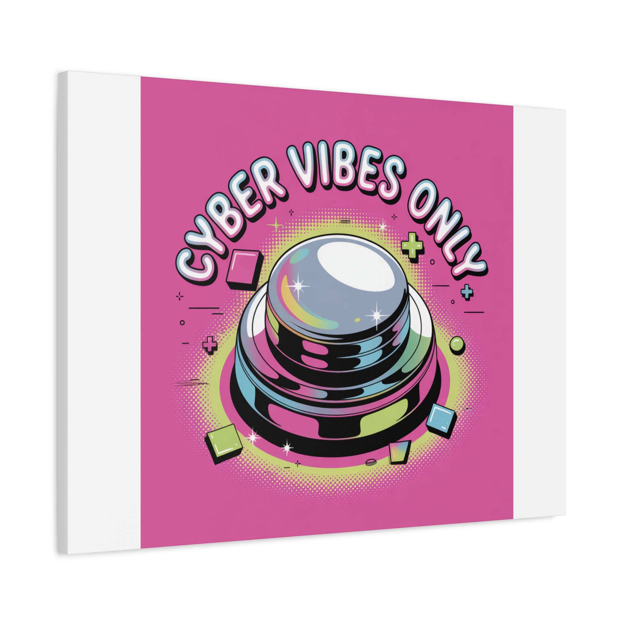 Cyber Vibes Only Canvas | Y2K cyber holo aesthetic, chrome text