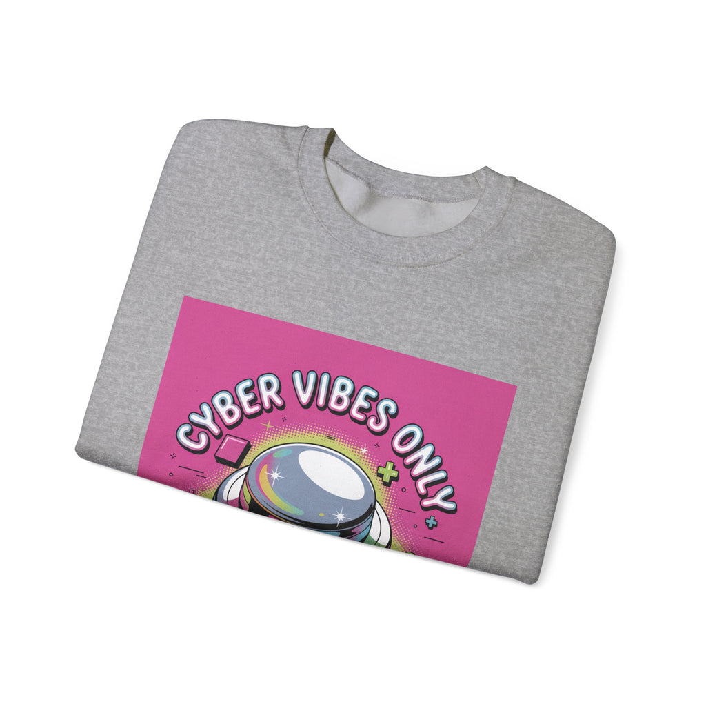 Cyber Vibes Only Crewneck Sweatshirt | Y2K cyber holo aesthetic, chrome text