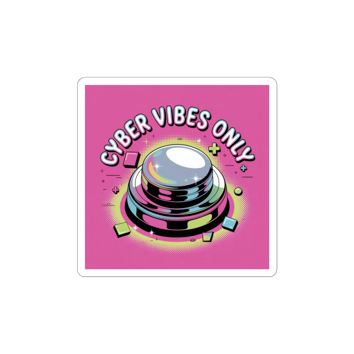 Cyber Vibes Only Sticker | Y2K cyber holo aesthetic, chrome text