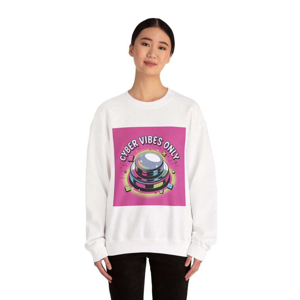 Cyber Vibes Only Crewneck Sweatshirt | Y2K cyber holo aesthetic, chrome text