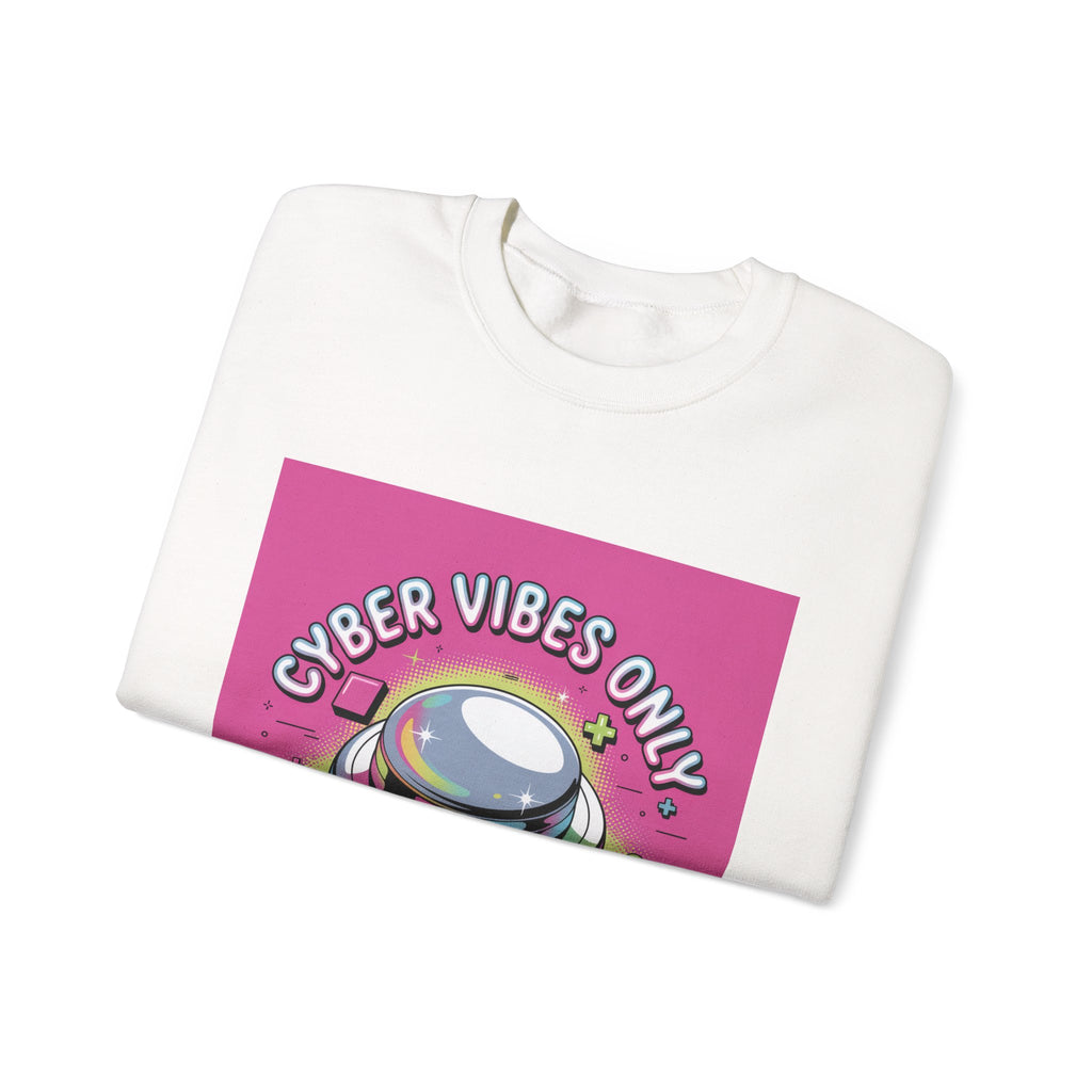 Cyber Vibes Only Crewneck Sweatshirt | Y2K cyber holo aesthetic, chrome text